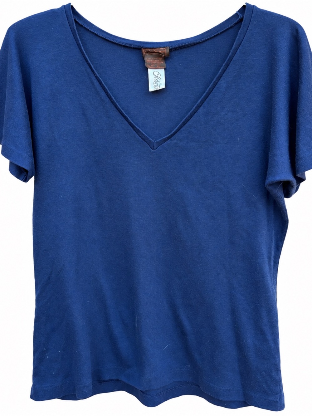Yves Saint Laurent Saks Vintage Deep Blue V-Neck Short Sleeve Tee.